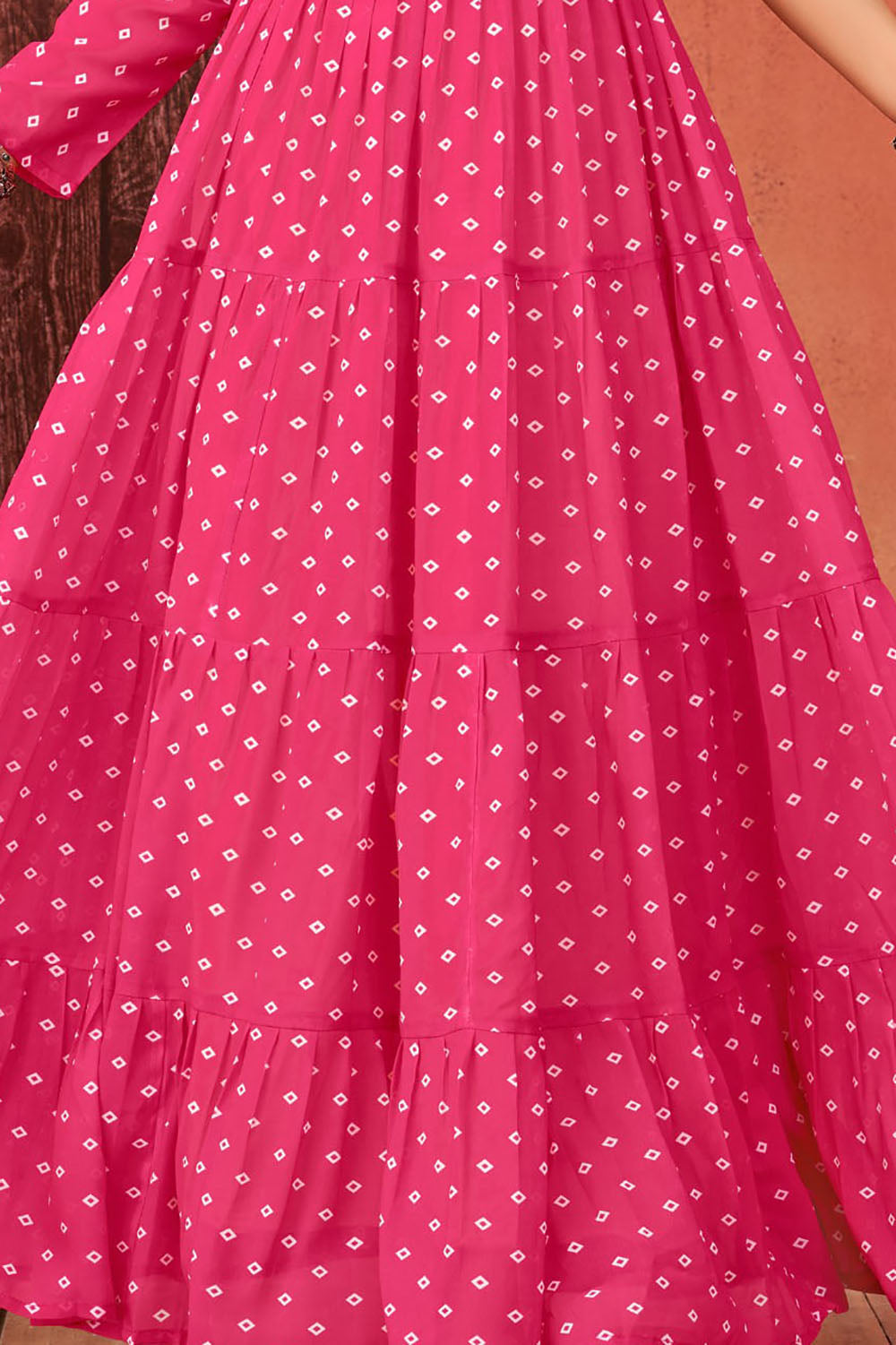 Alluring Pink Bandhani Printed Georgette Navratri Special Gown