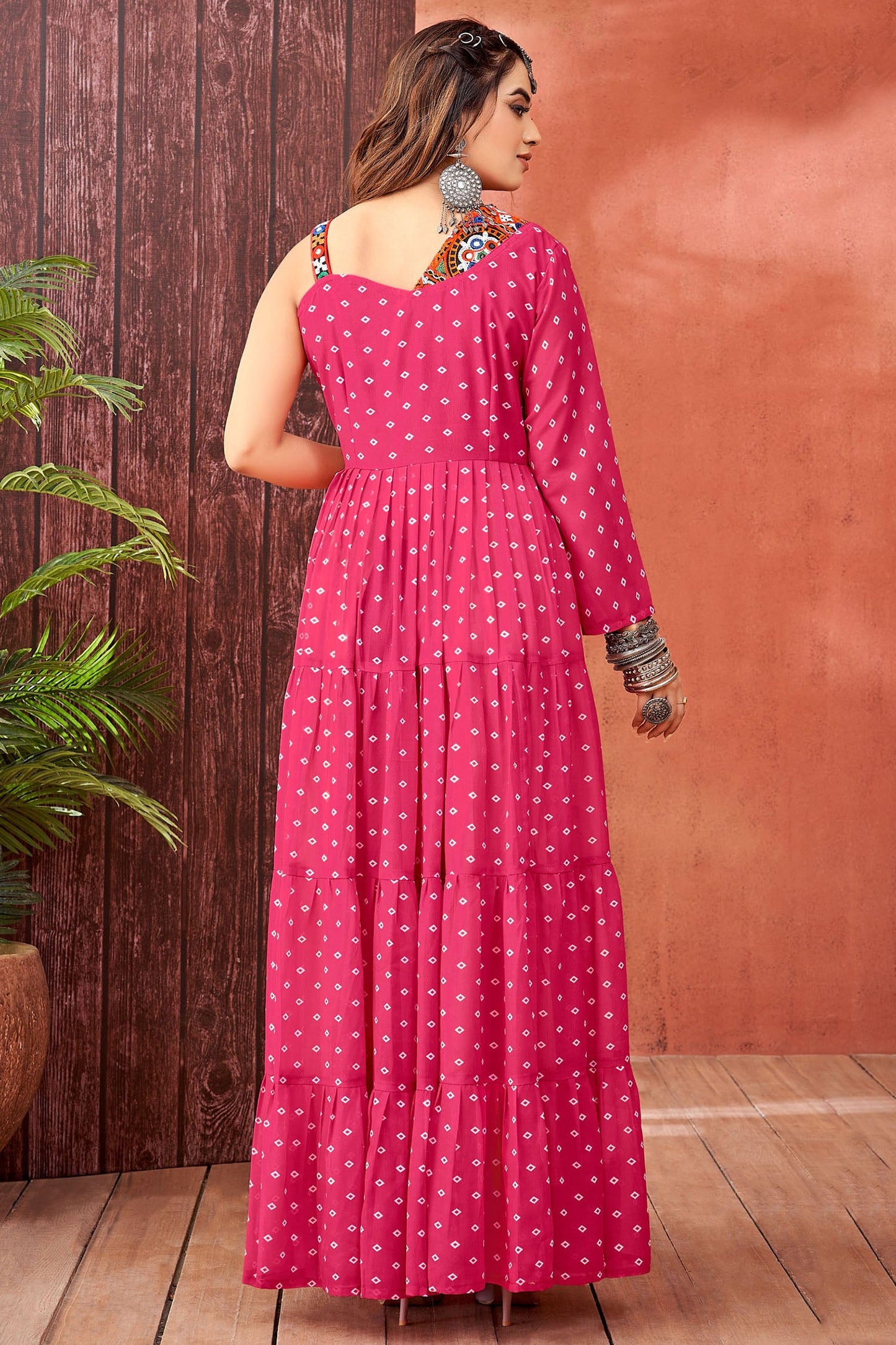 Alluring Pink Bandhani Printed Georgette Navratri Special Gown