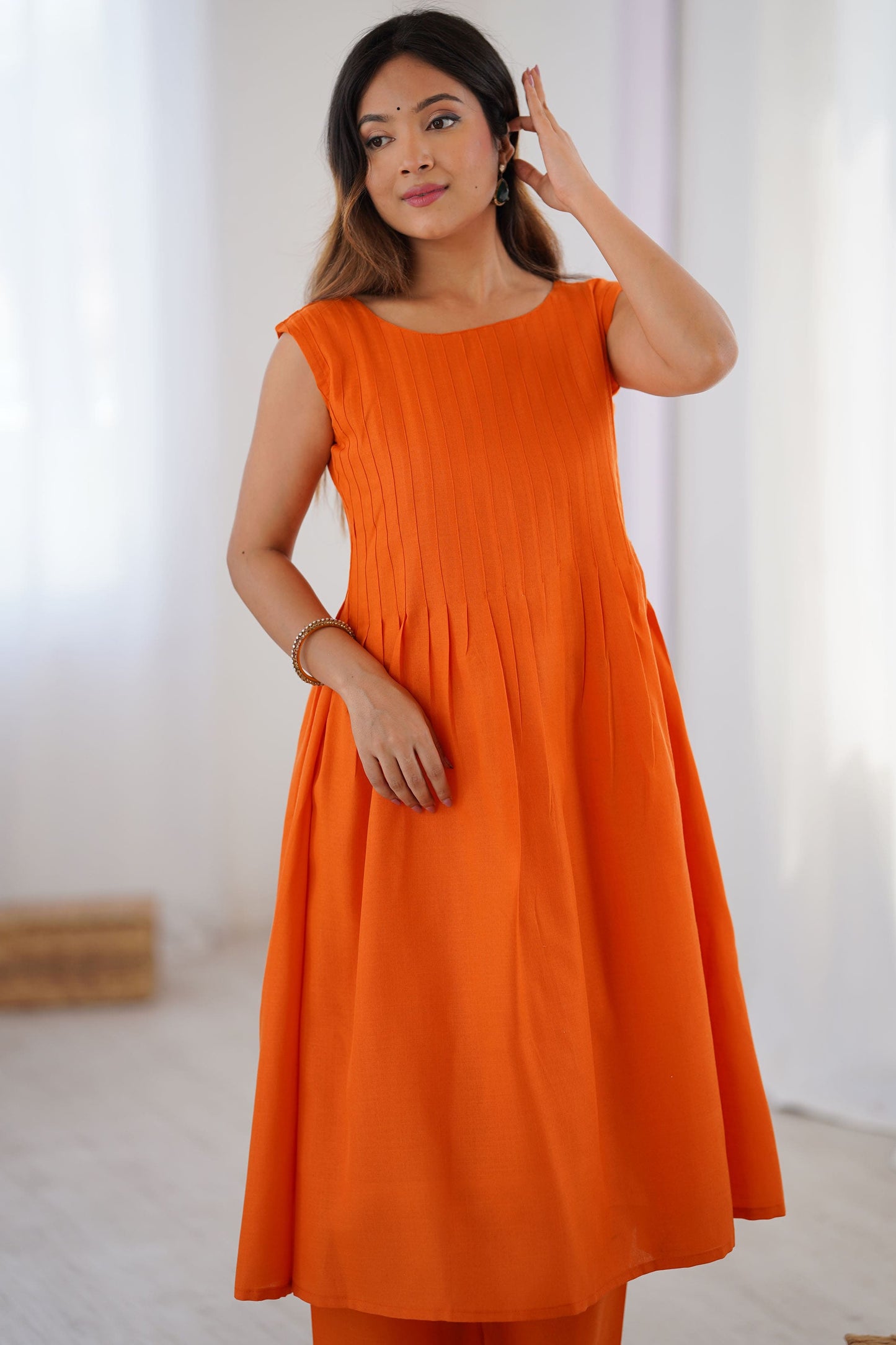 Glamorous Orange Plain Cotton Casual Wear Co-Ord Set