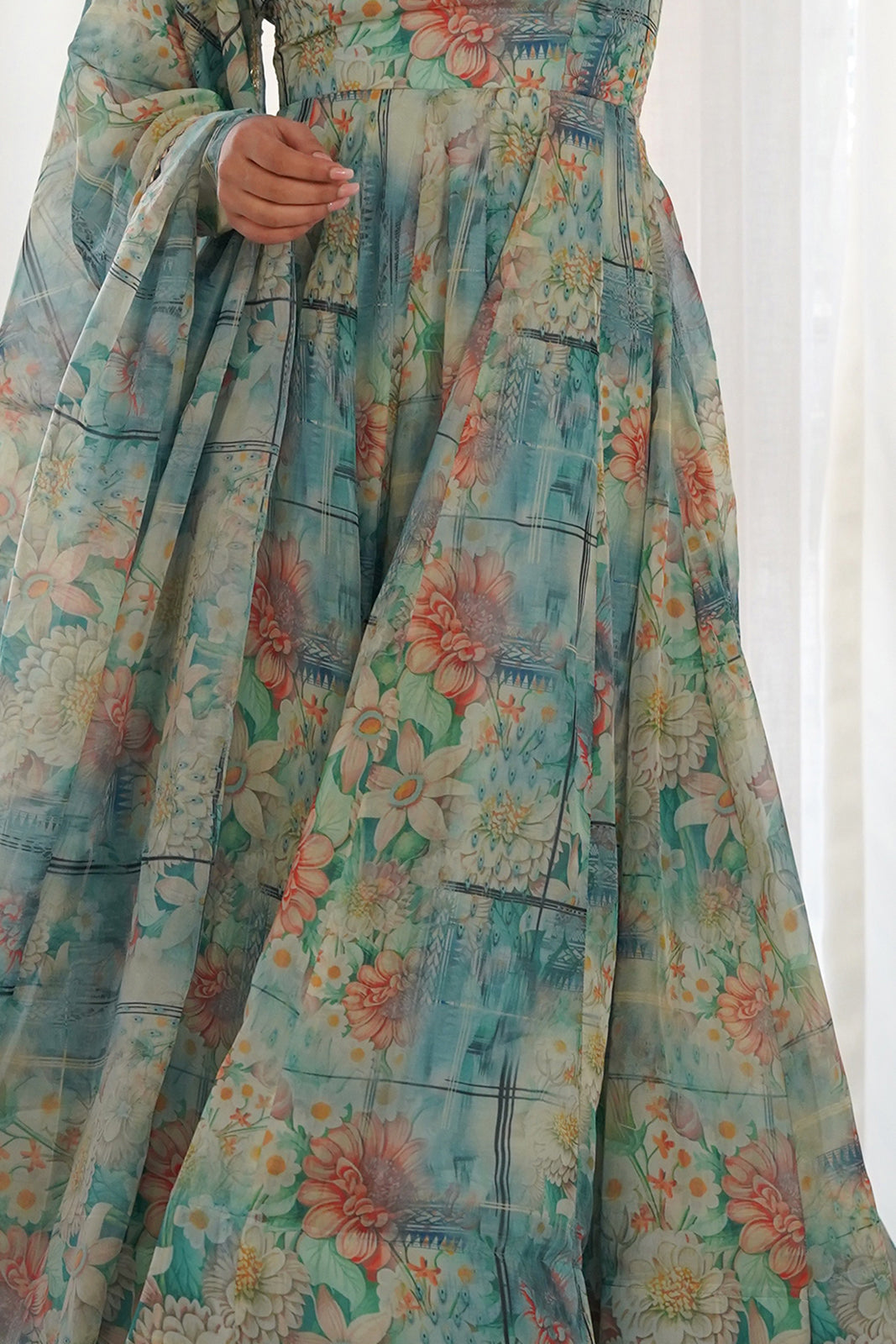 Gorgeous Multi-Color Floral Printed Georgette Anarkali Pant Suit