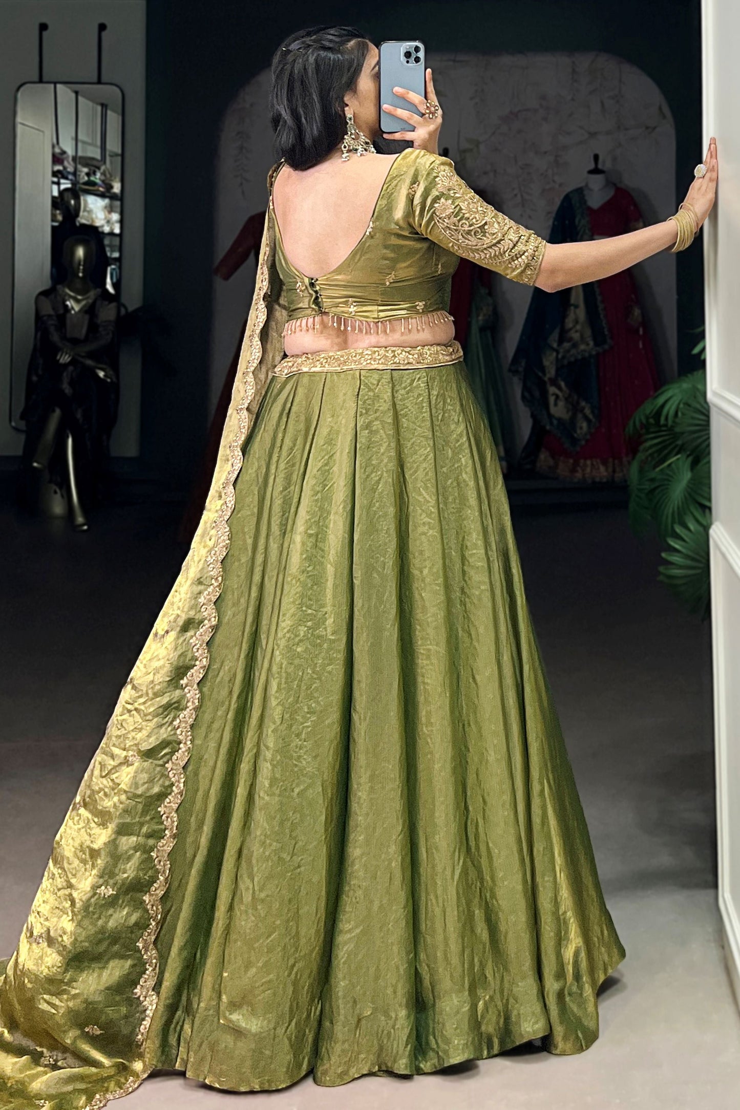 Fascinating Green Organza Traditional Lehenga Choli With Dupatta