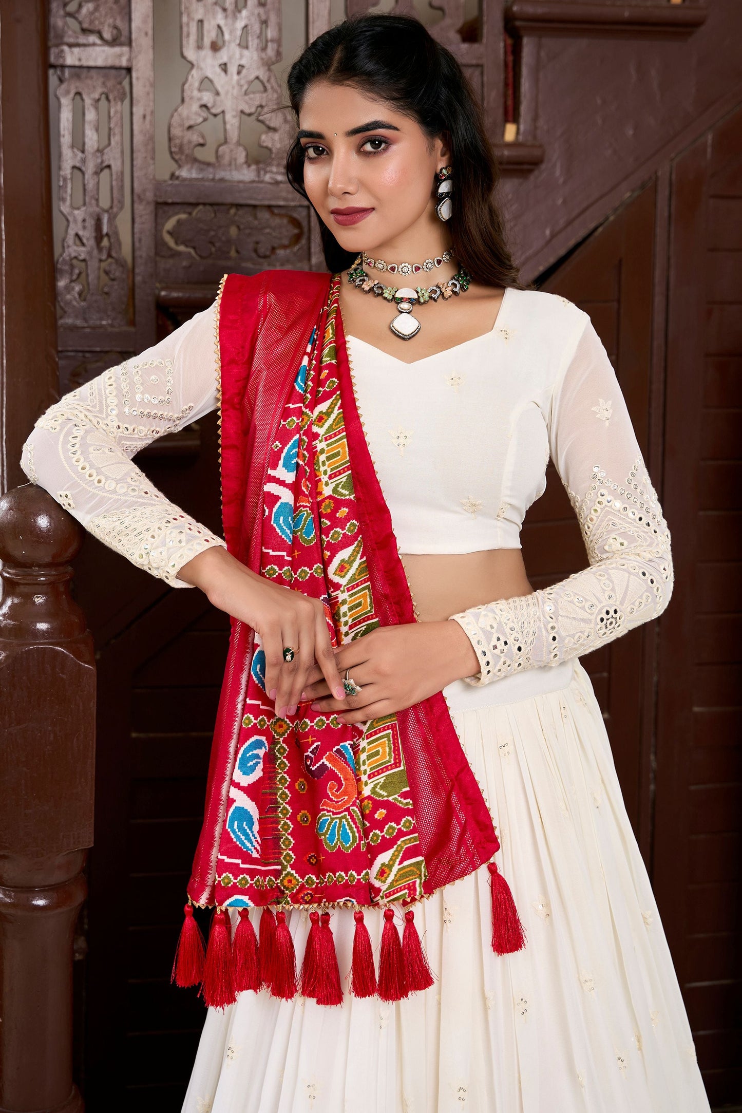 Tantalizing White Lucknowi Work Georgette Festival Wear Lehenga Choli