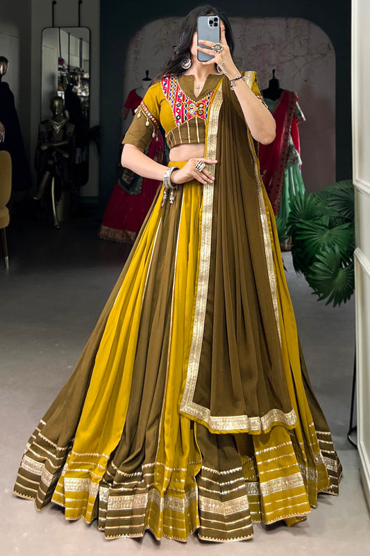 Gorgeous Green Gota Patti Work Rayon Traditional Lehenga Choli