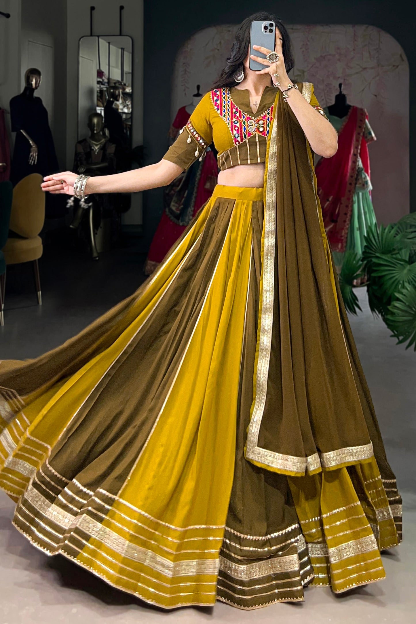 Gorgeous Green Gota Patti Work Rayon Traditional Lehenga Choli
