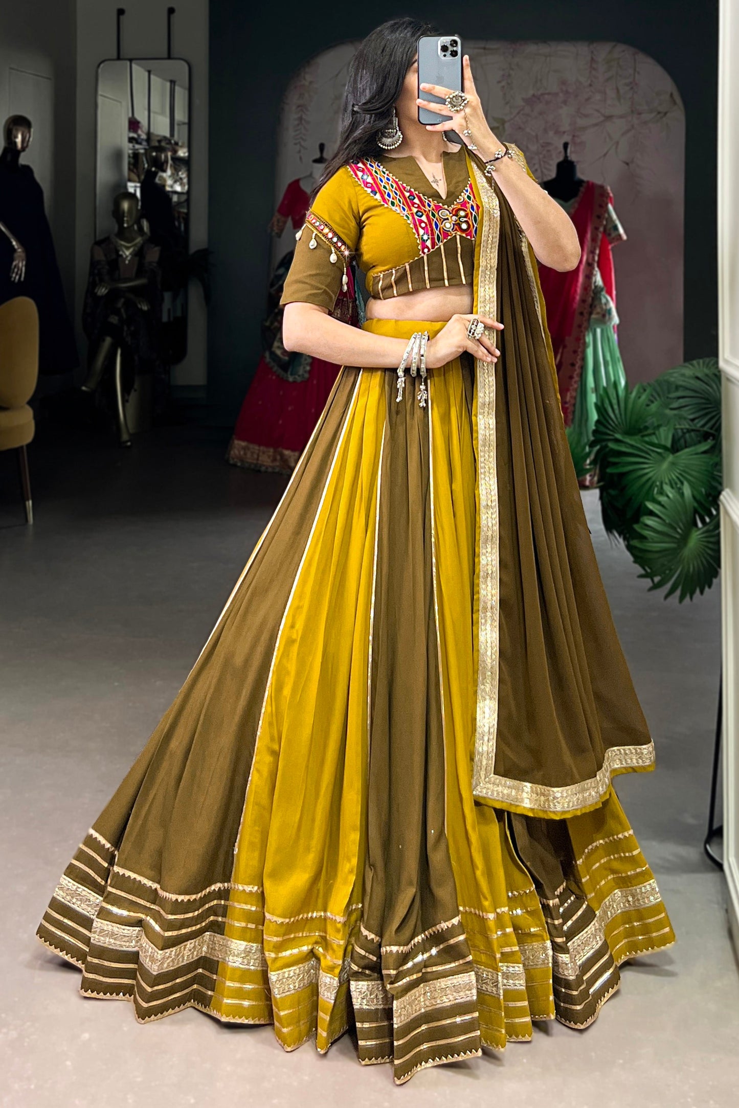 Gorgeous Green Gota Patti Work Rayon Traditional Lehenga Choli