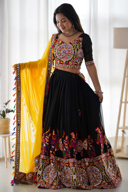 Wonderful Black Embroidered Georgette Navratri Wear Lehenga Choli