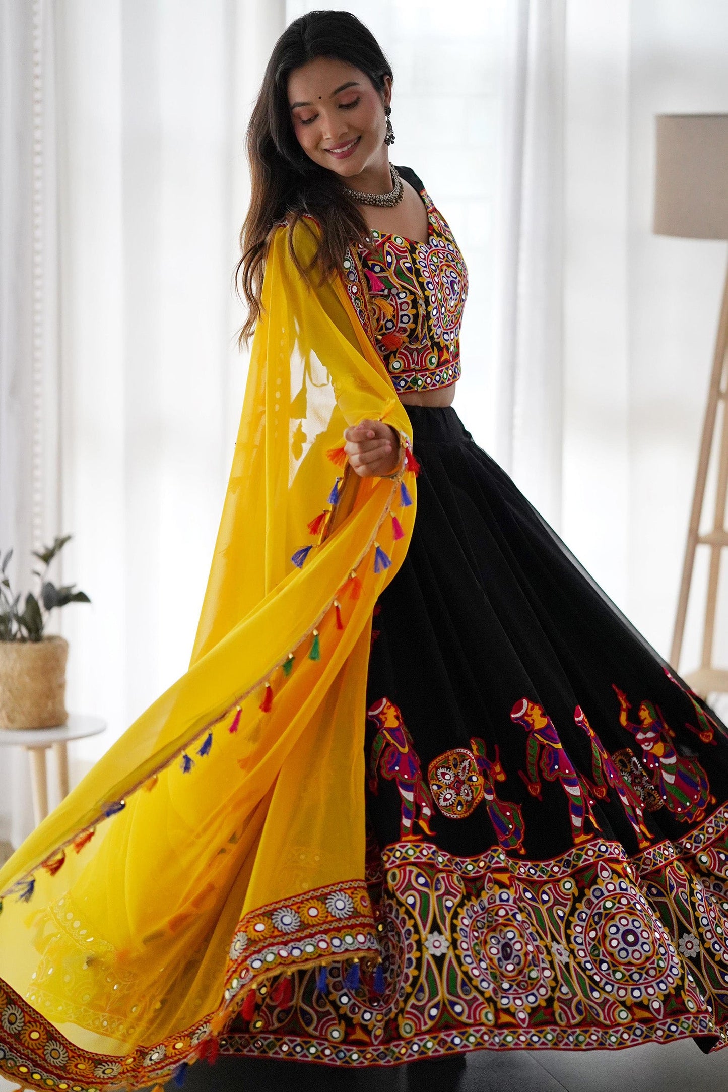 Wonderful Black Embroidered Georgette Navratri Wear Lehenga Choli