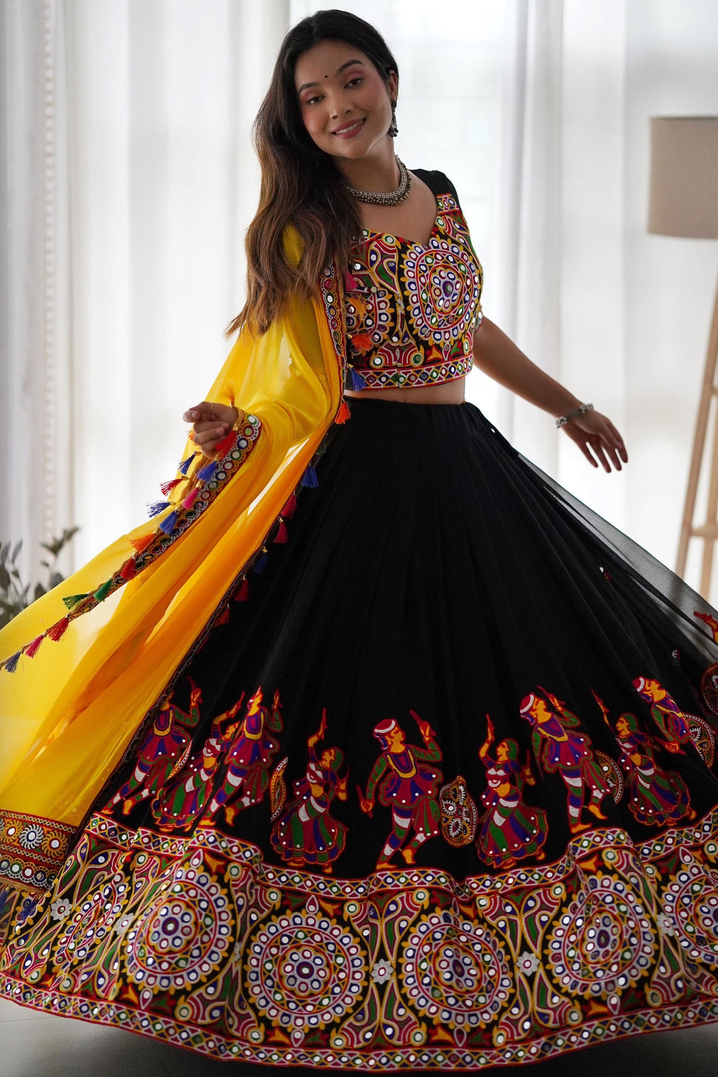 Wonderful Black Embroidered Georgette Navratri Wear Lehenga Choli