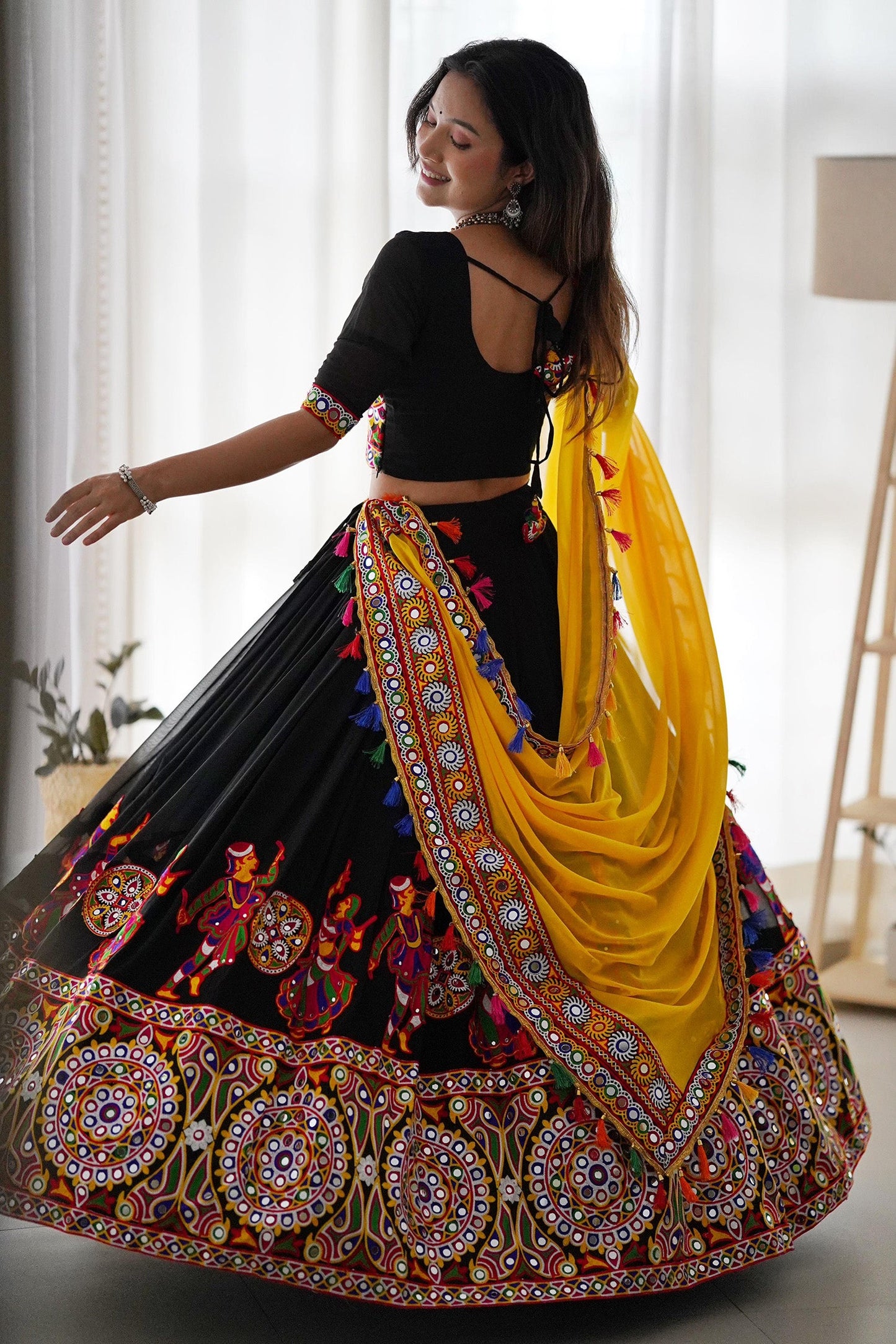 Wonderful Black Embroidered Georgette Navratri Wear Lehenga Choli