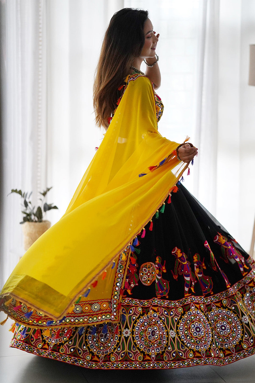 Wonderful Black Embroidered Georgette Navratri Wear Lehenga Choli