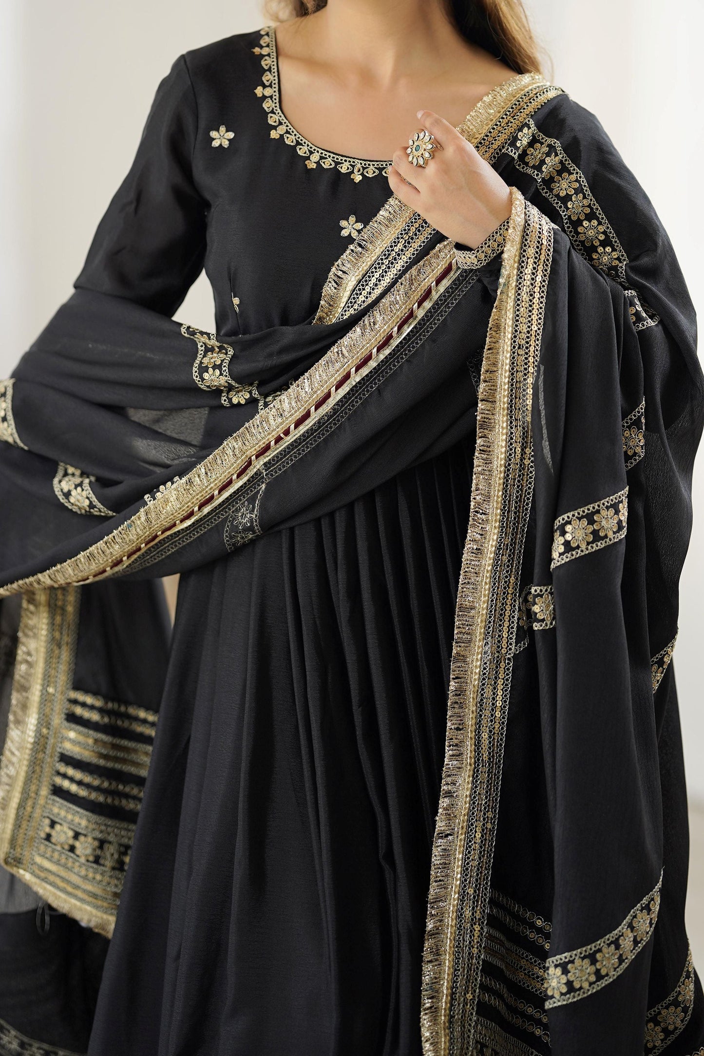 Dazzling Black Thread Work Silk Traditional Anarkali Suit With Dupatta