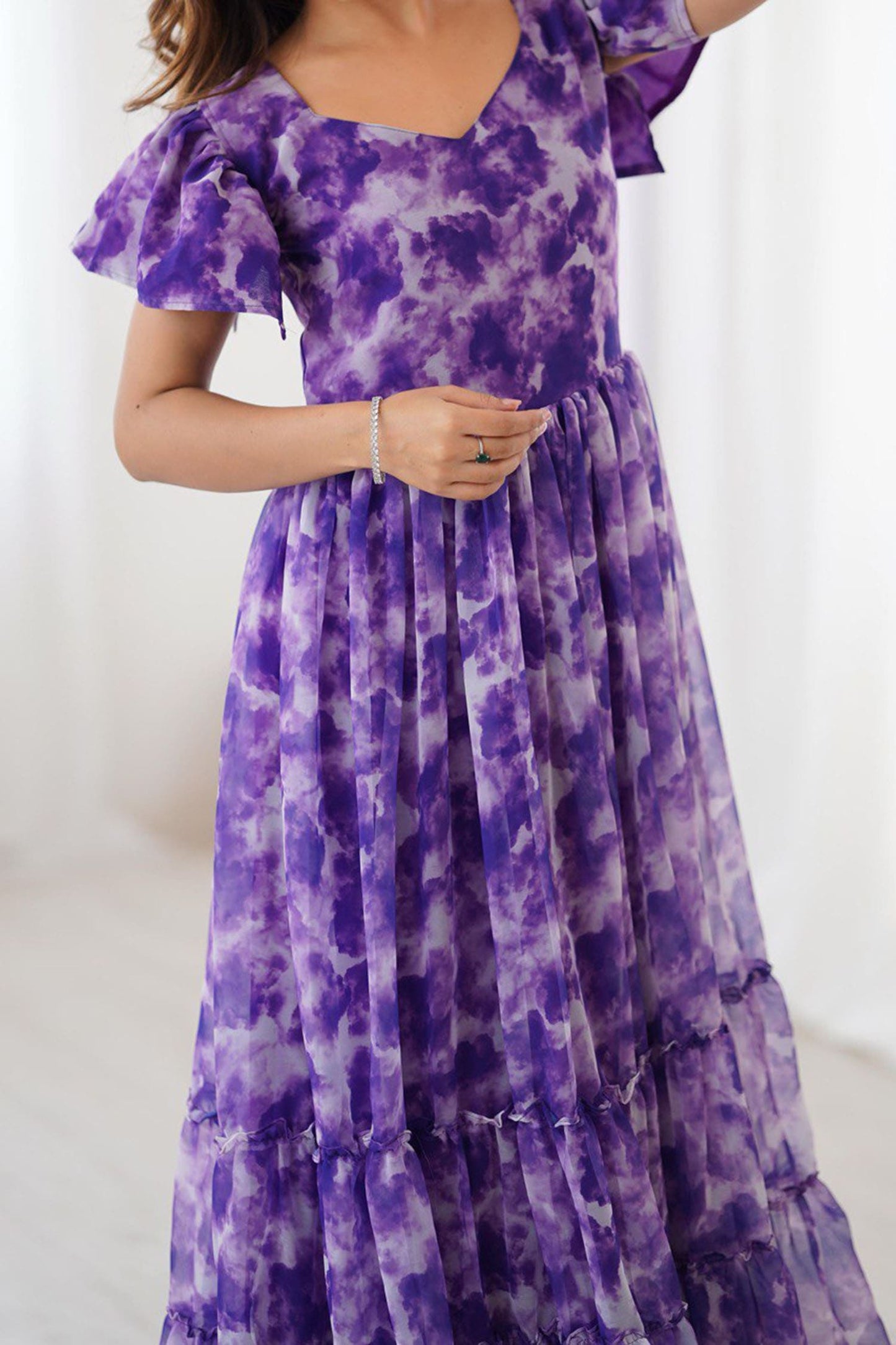 Outstanding Purple Printed Georgette Casual Wear Dress