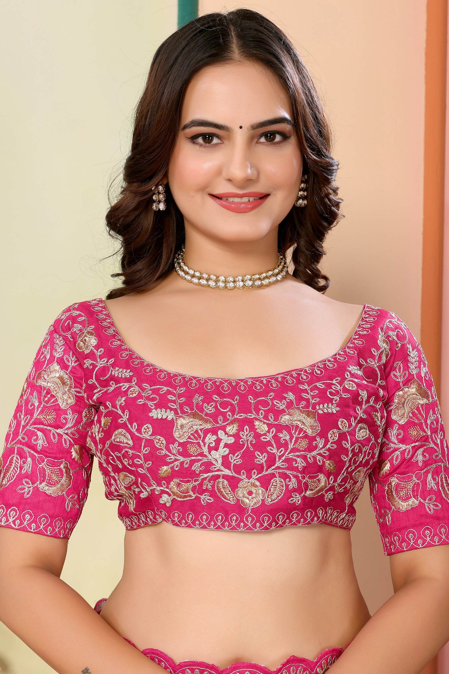 Beautiful Hot Pink Embroidered Organza Engagement Wear Saree