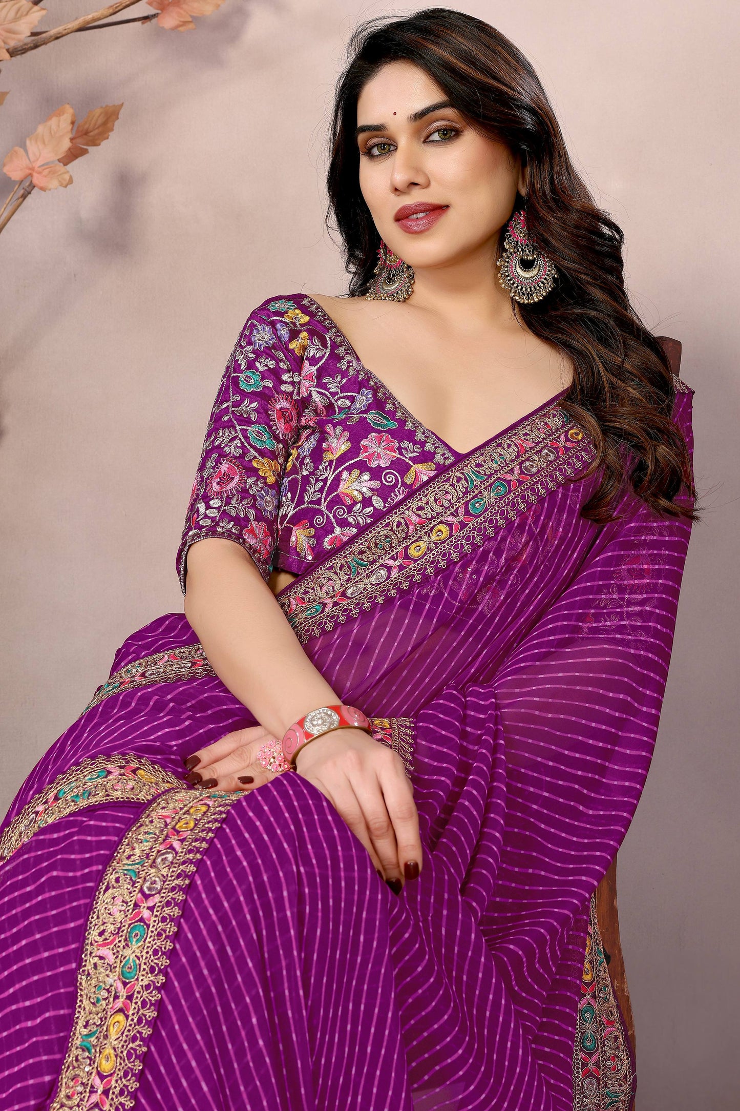 Glamorous Purple Leheriya Printed Georgette Traditional Saree