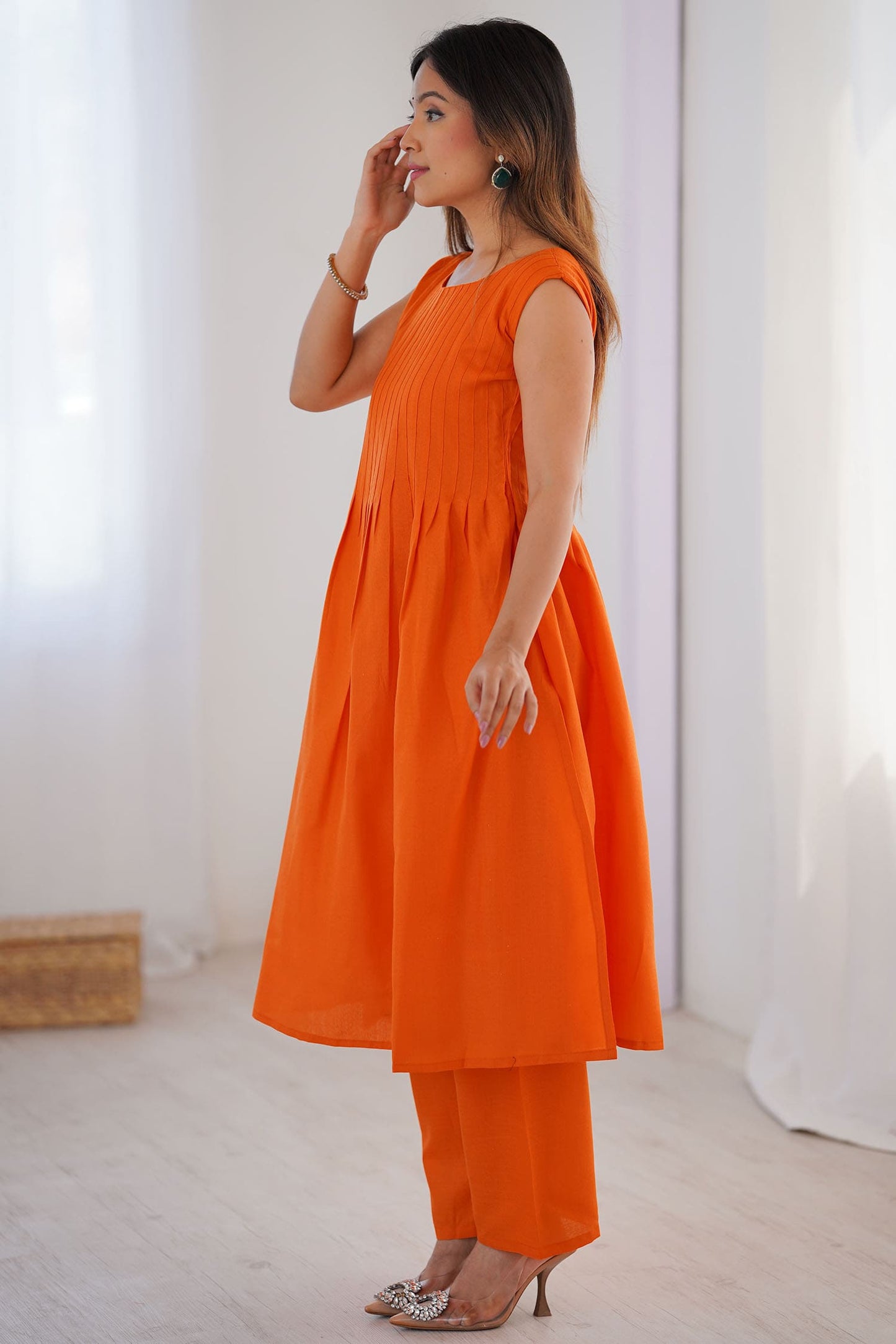 Glamorous Orange Plain Cotton Casual Wear Co-Ord Set