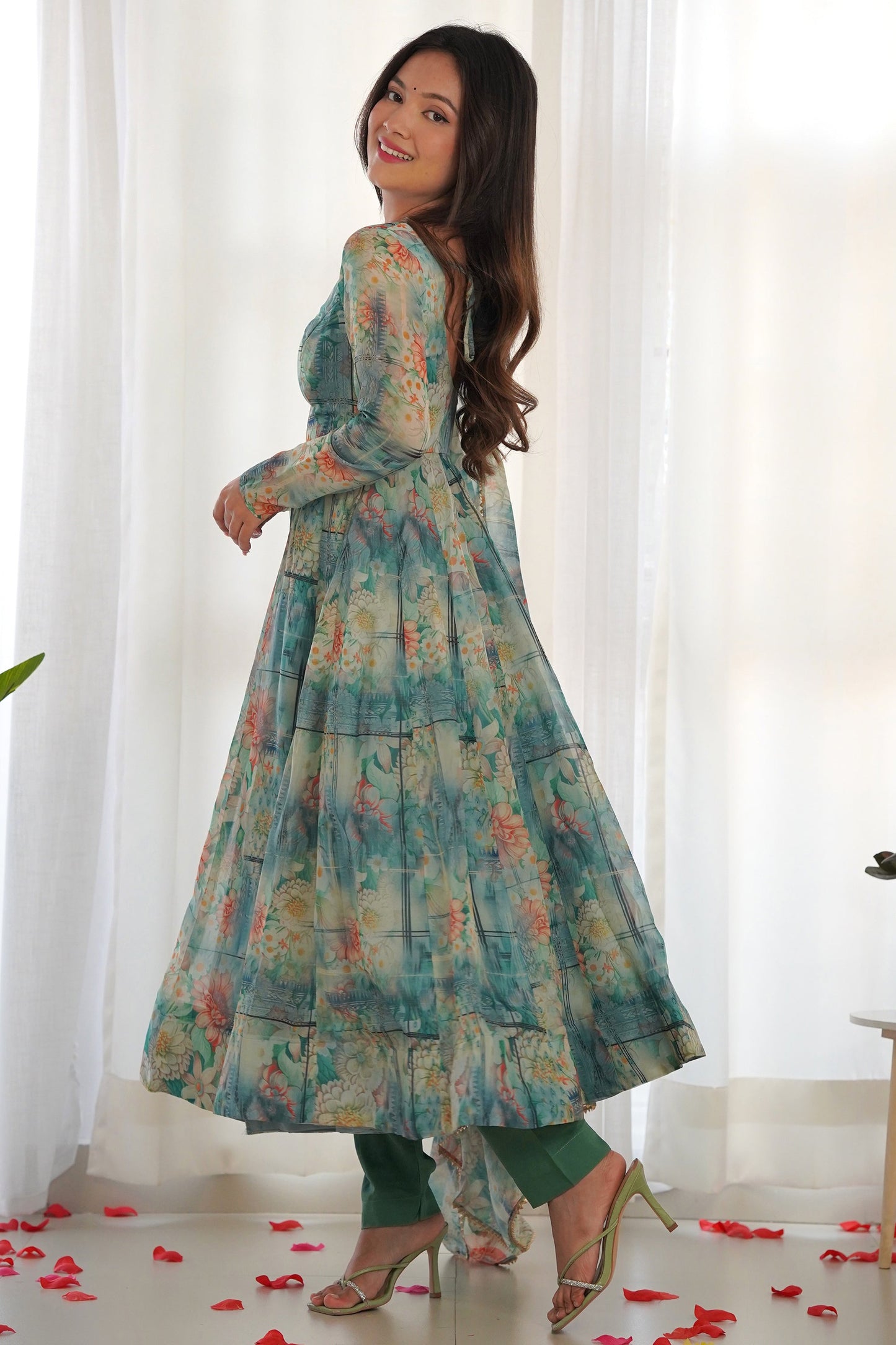 Gorgeous Multi-Color Floral Printed Georgette Anarkali Pant Suit
