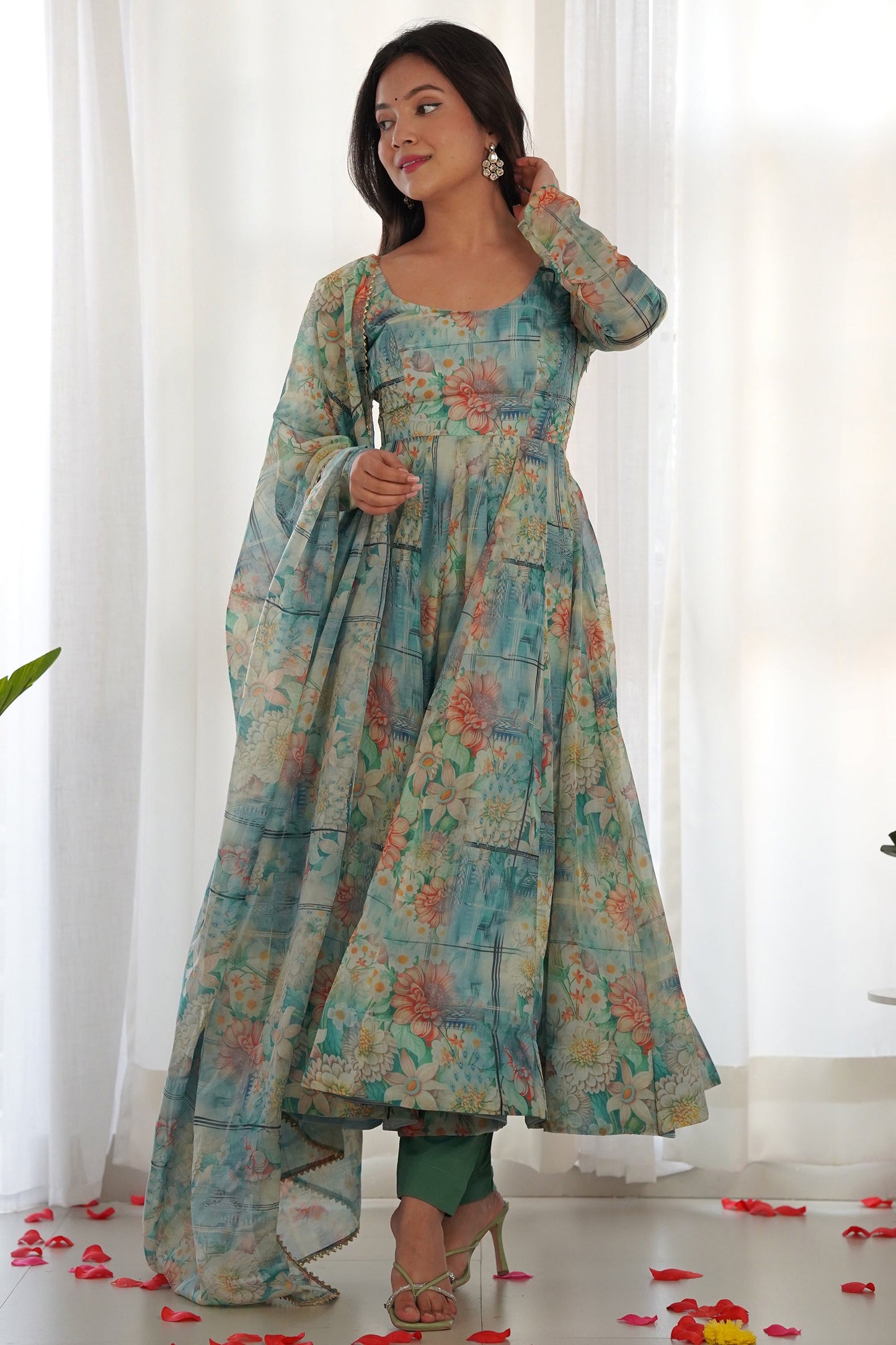 Gorgeous Multi-Color Floral Printed Georgette Anarkali Pant Suit