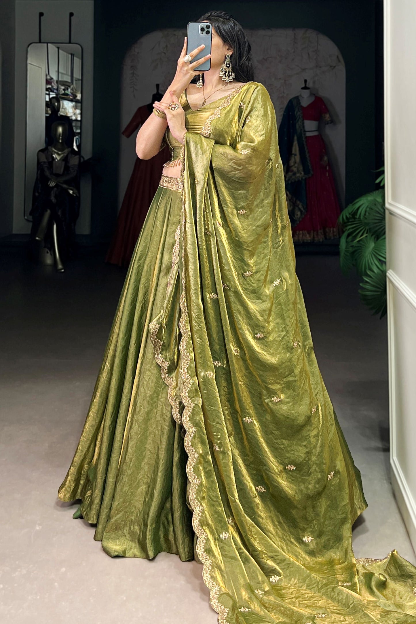 Fascinating Green Organza Traditional Lehenga Choli With Dupatta