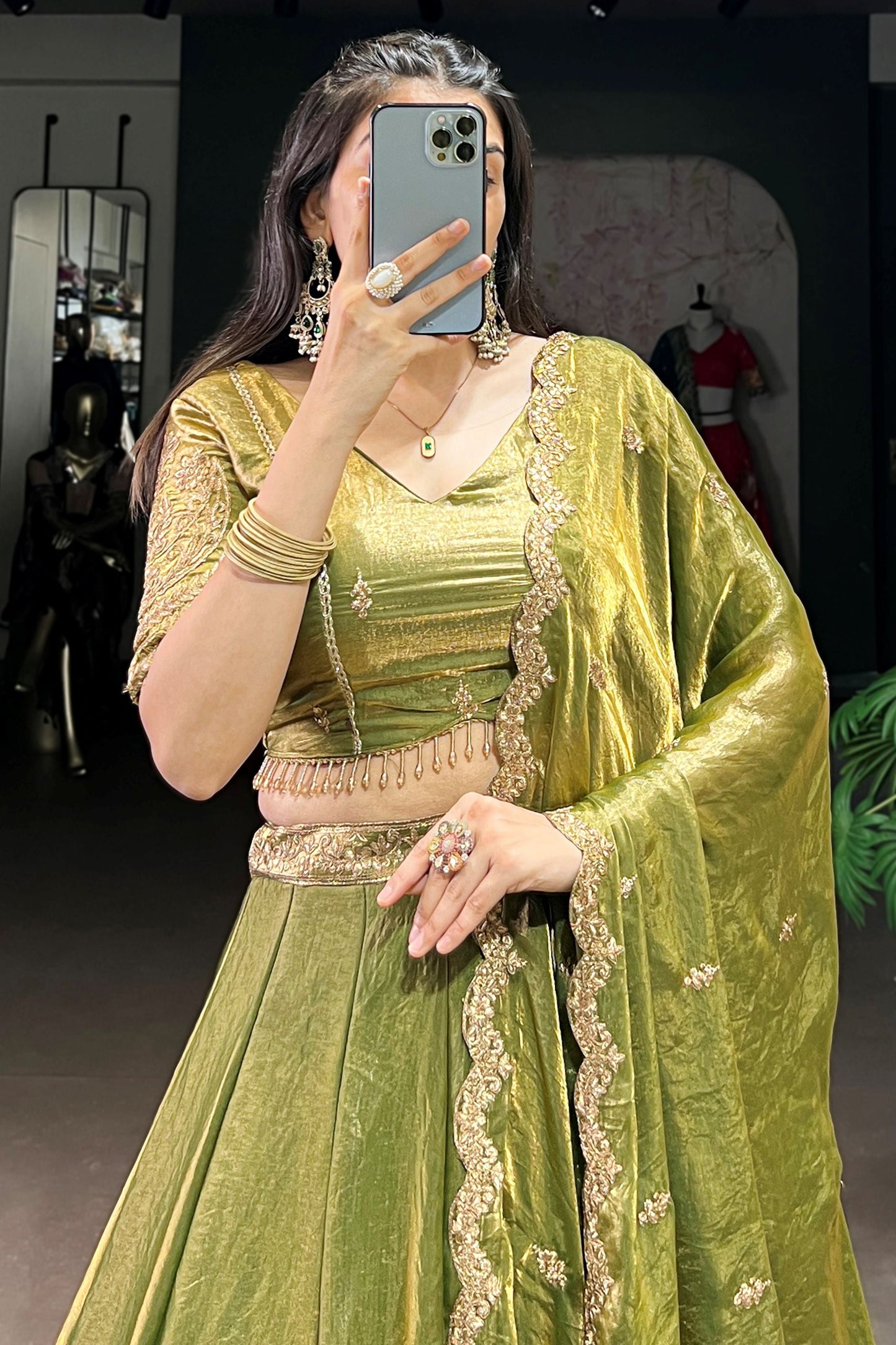 Fascinating Green Organza Traditional Lehenga Choli With Dupatta