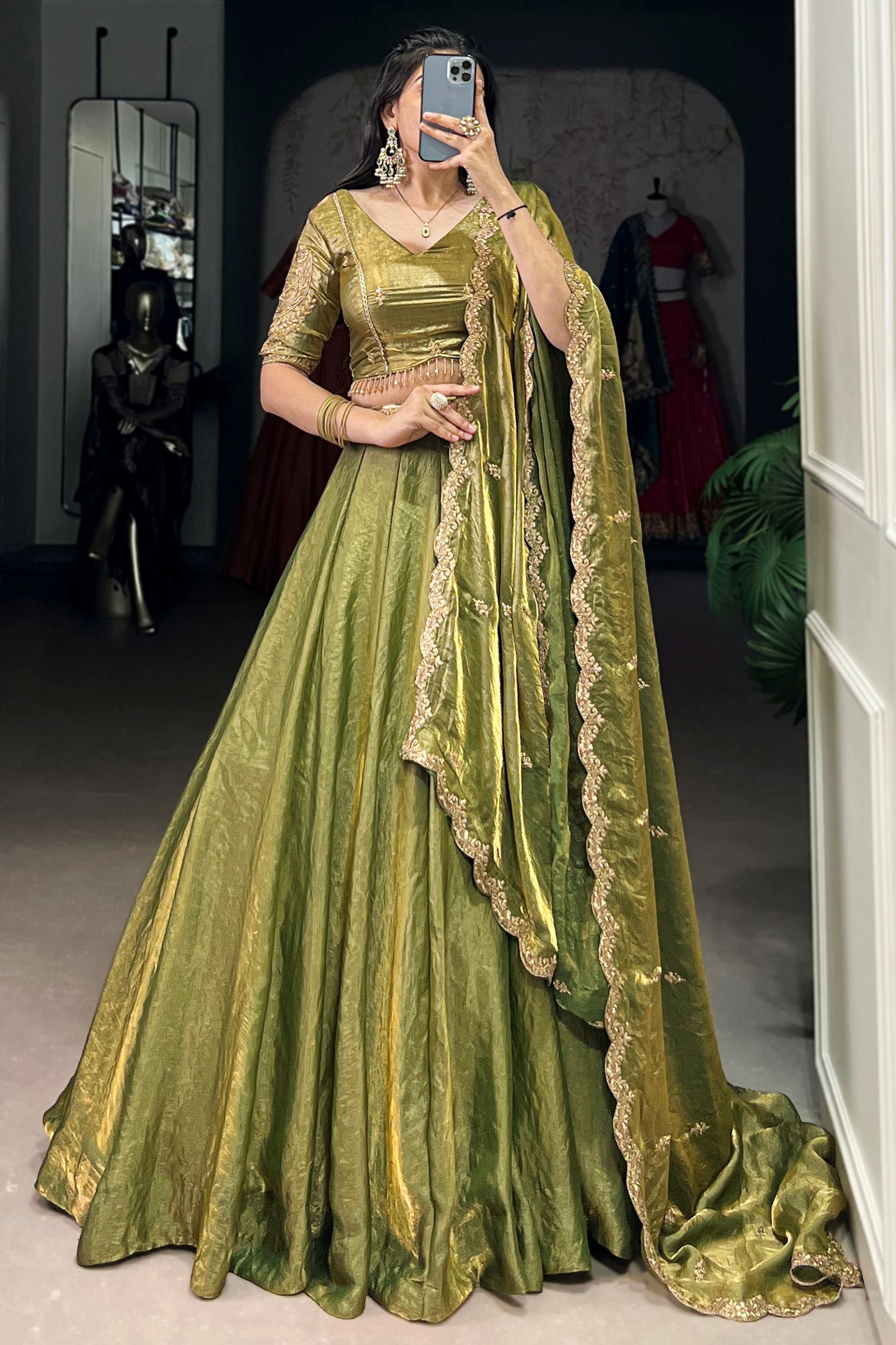 Fascinating Green Organza Traditional Lehenga Choli With Dupatta