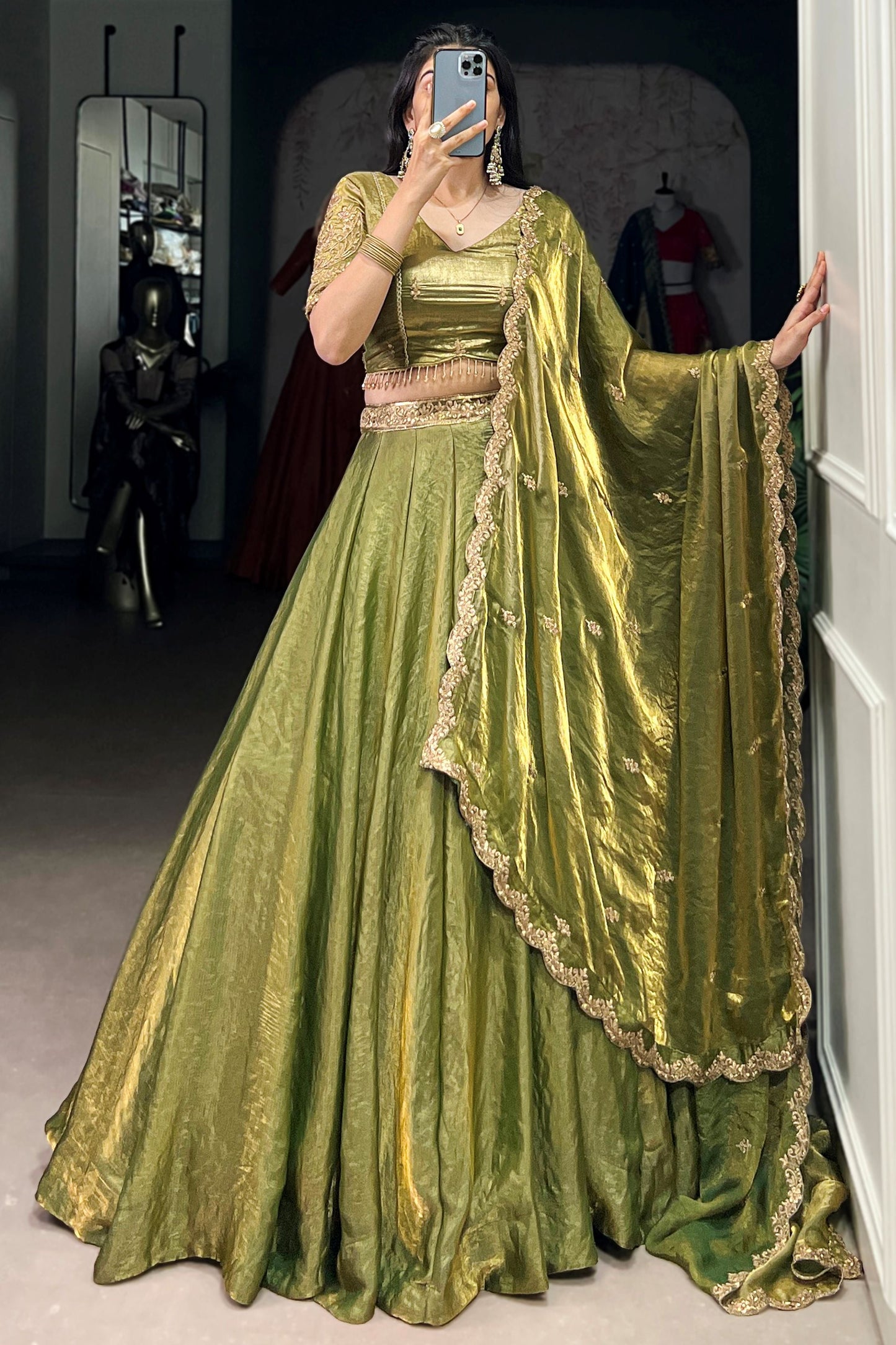 Fascinating Green Organza Traditional Lehenga Choli With Dupatta