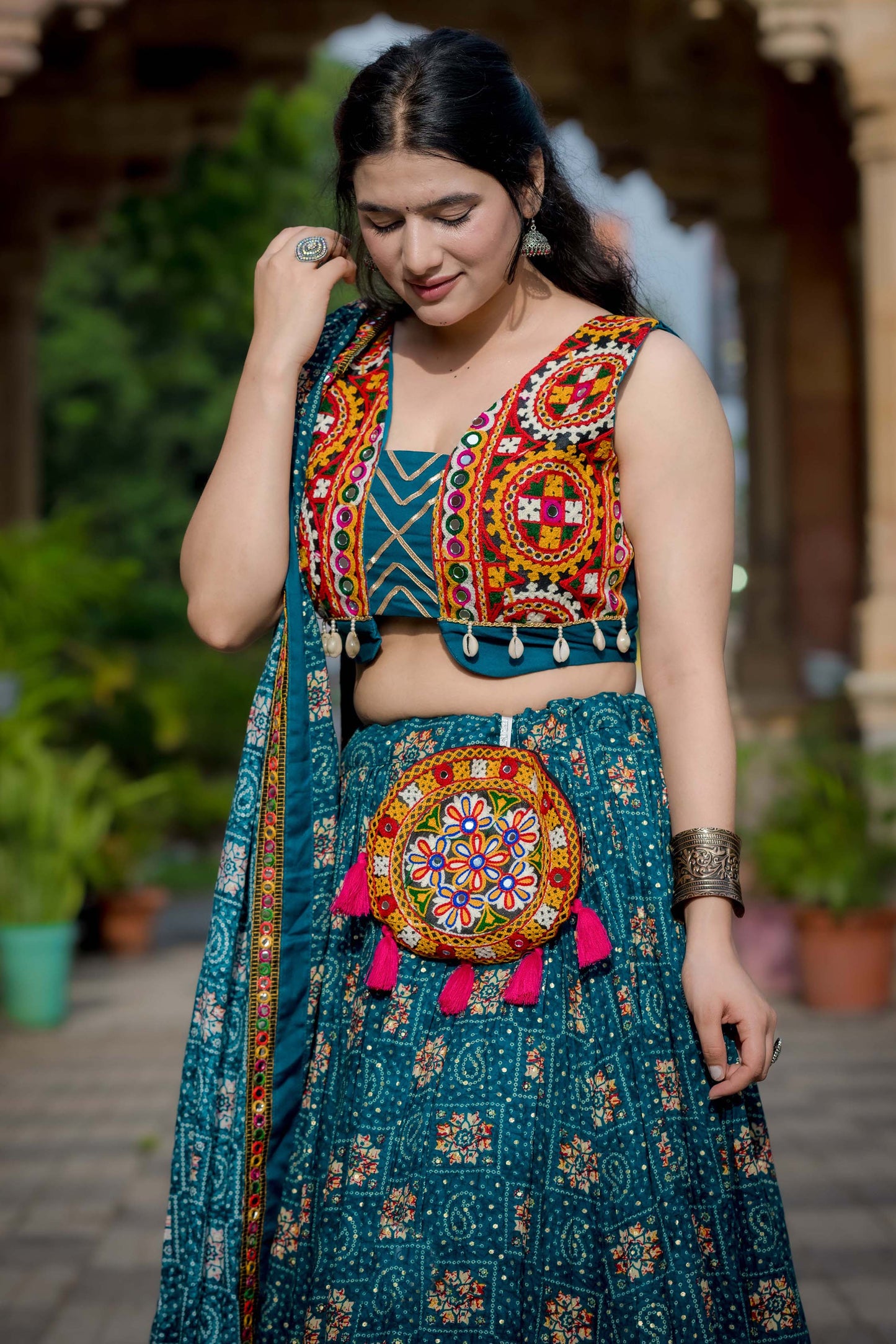 Dazzling Blue Bandhani Printed Navratri Lehenga Choli With Dupatta