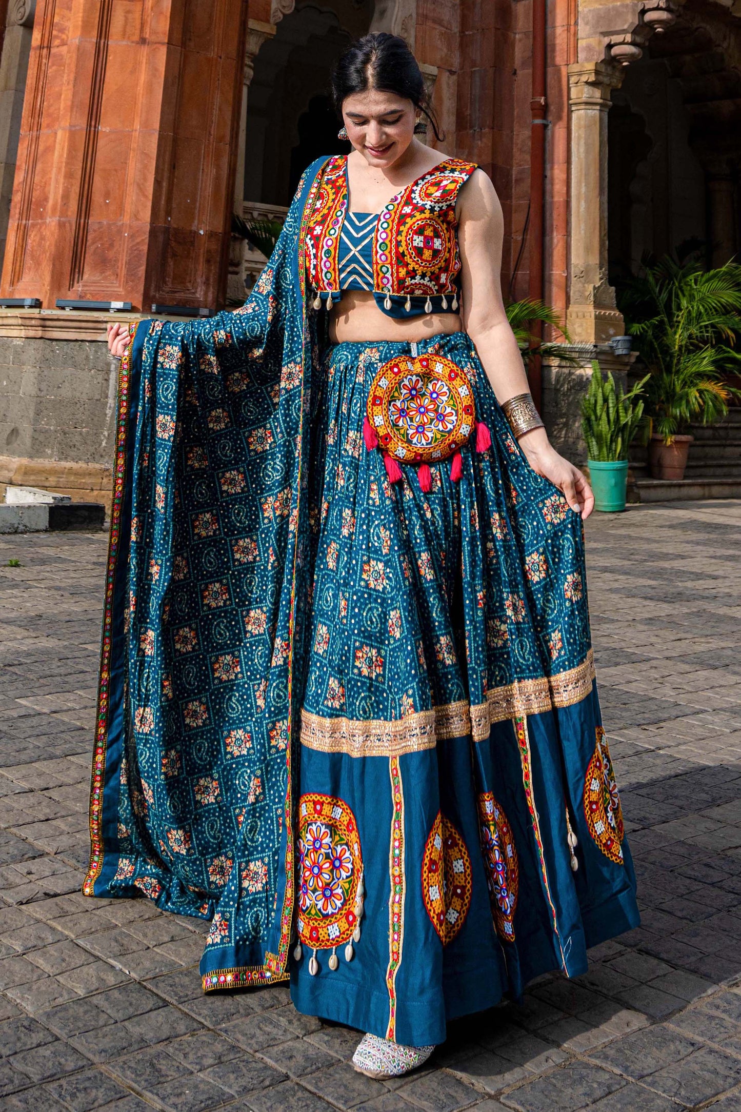 Dazzling Blue Bandhani Printed Navratri Lehenga Choli With Dupatta