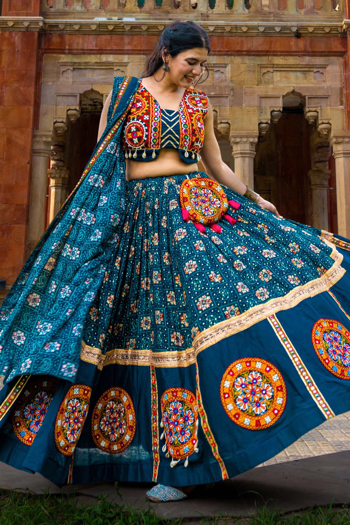 Dazzling Blue Bandhani Printed Navratri Lehenga Choli With Dupatta