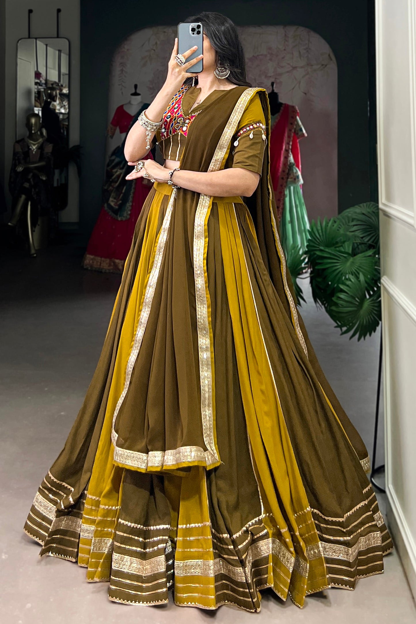Gorgeous Green Gota Patti Work Rayon Traditional Lehenga Choli