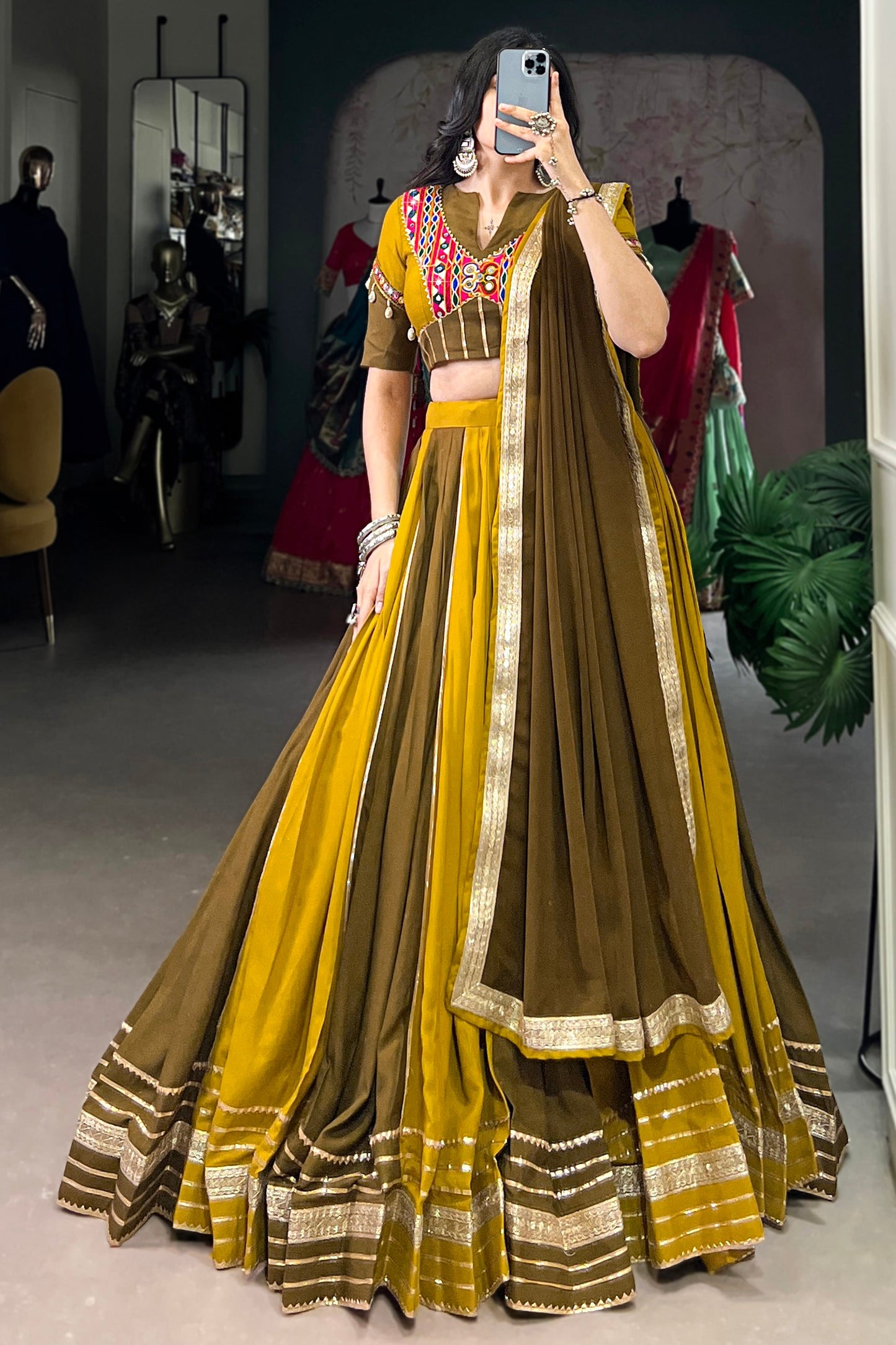 Gorgeous Green Gota Patti Work Rayon Traditional Lehenga Choli