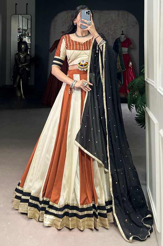 Astonishing Brown Chinon Navratri Wear Lehenga Choli With Dupatta