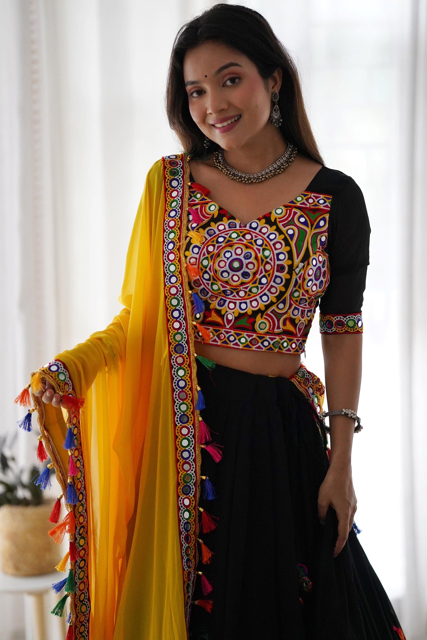 Wonderful Black Embroidered Georgette Navratri Wear Lehenga Choli