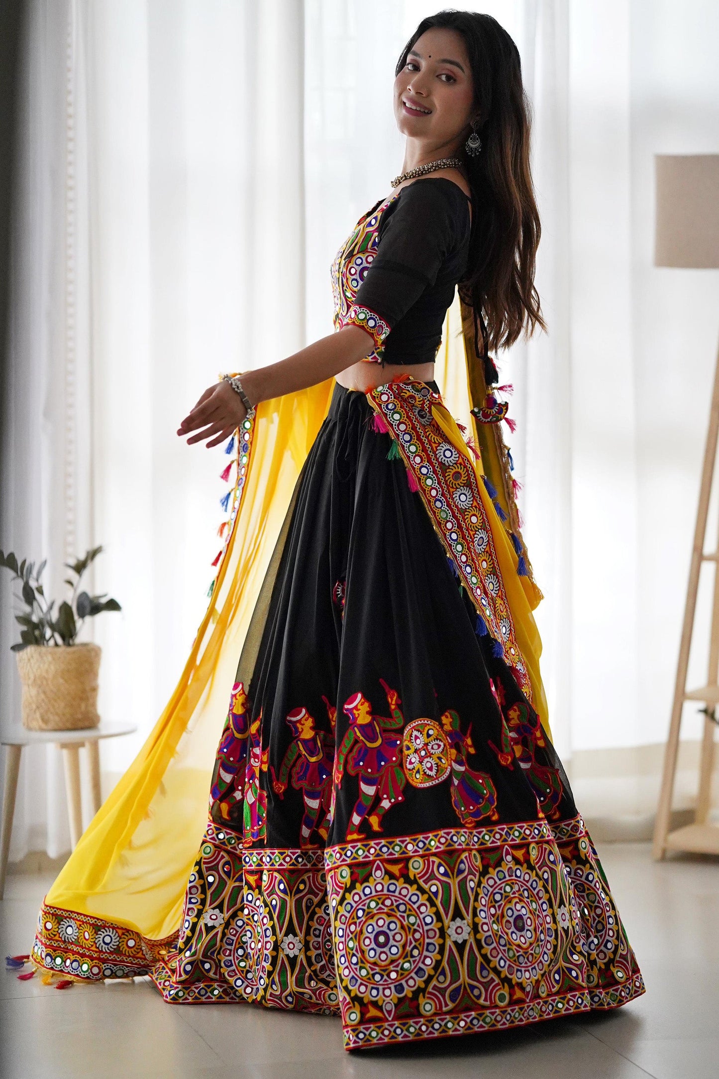 Wonderful Black Embroidered Georgette Navratri Wear Lehenga Choli