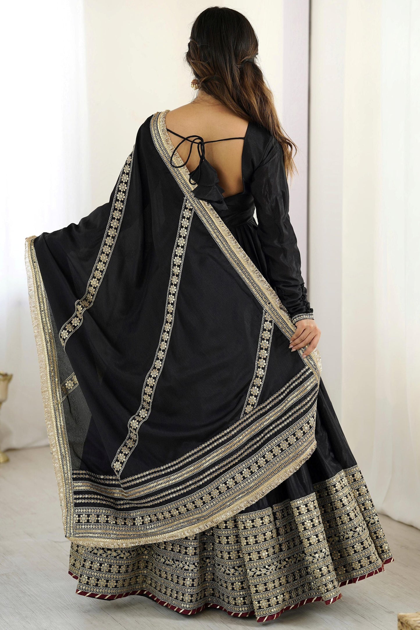 Dazzling Black Thread Work Silk Traditional Anarkali Suit With Dupatta
