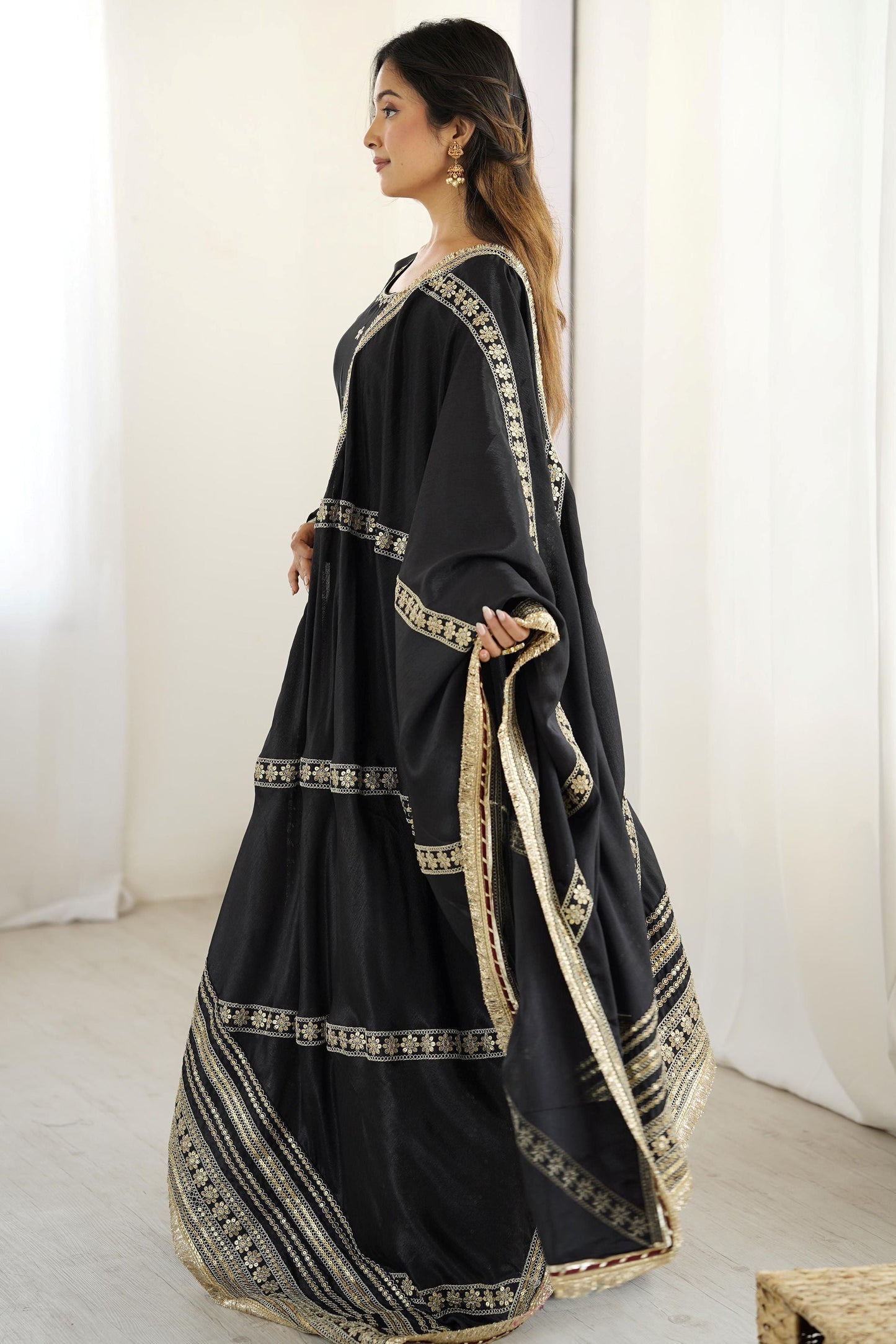 Dazzling Black Thread Work Silk Traditional Anarkali Suit With Dupatta