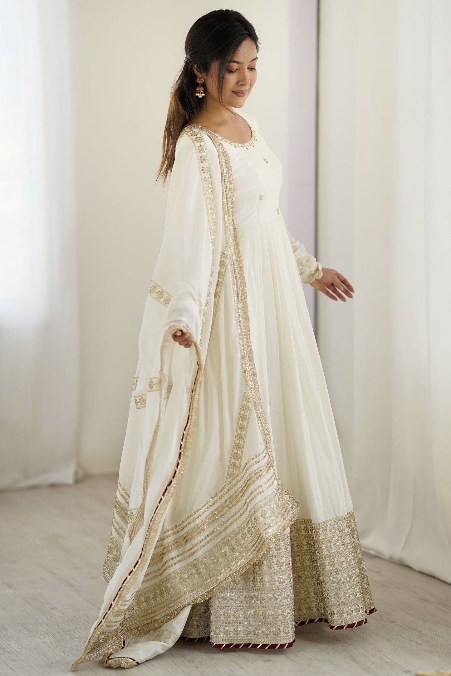 Astonishing White Sequins Silk Festival Wear Anarkali Suit Pant