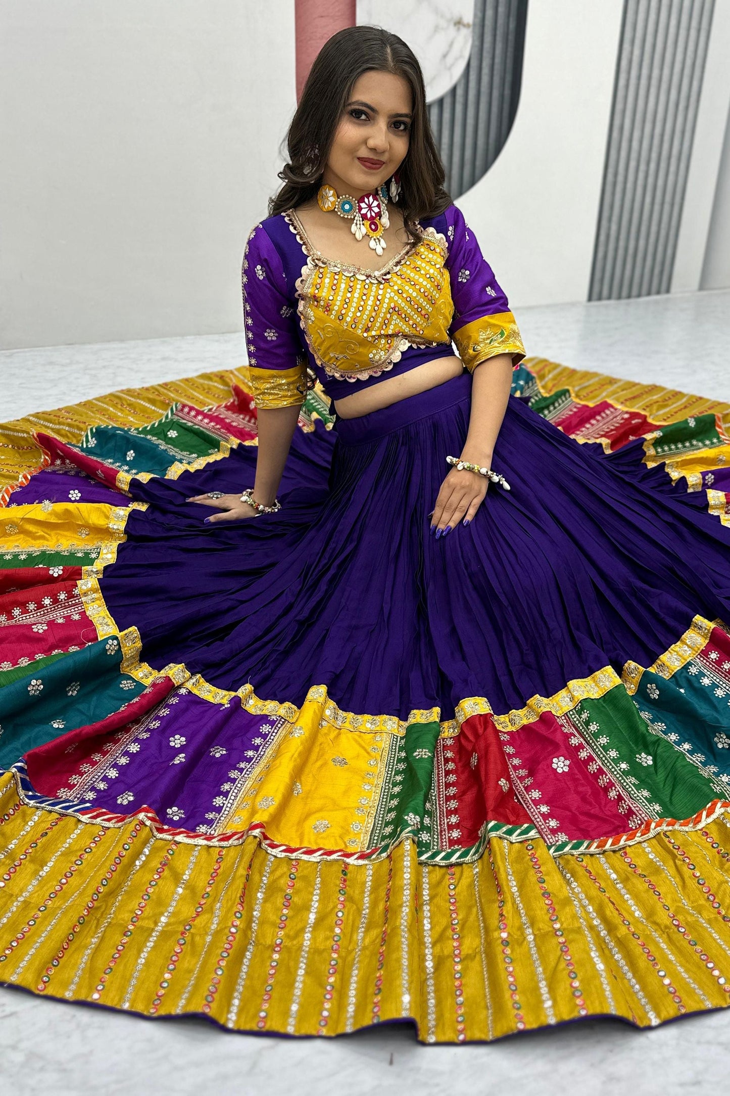 Enchanting Purple Sequins Cotton Navratri Special Lehenga Choli
