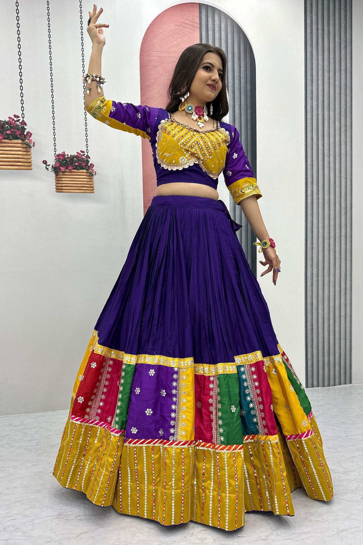 Enchanting Purple Sequins Cotton Navratri Special Lehenga Choli