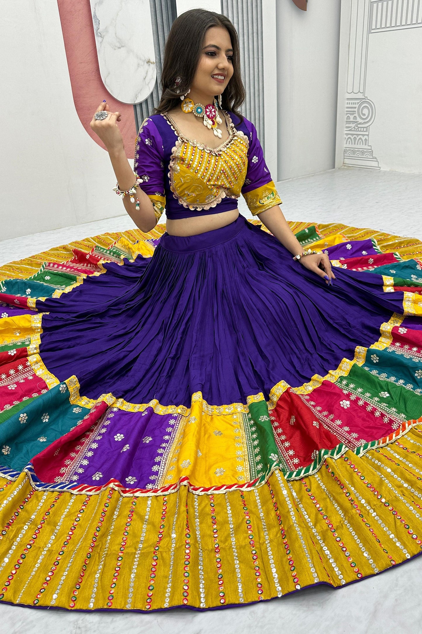 Enchanting Purple Sequins Cotton Navratri Special Lehenga Choli