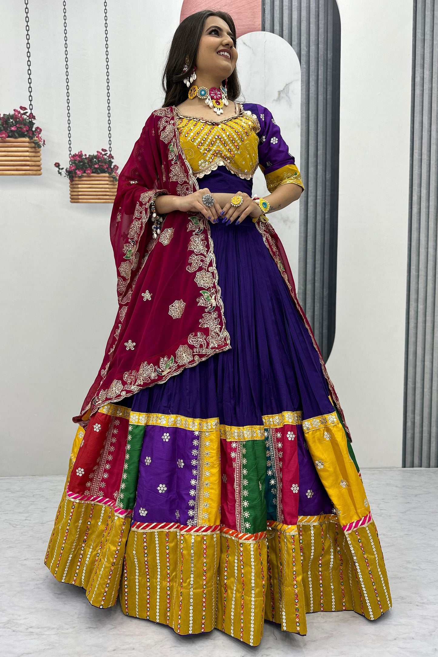 Enchanting Purple Sequins Cotton Navratri Special Lehenga Choli