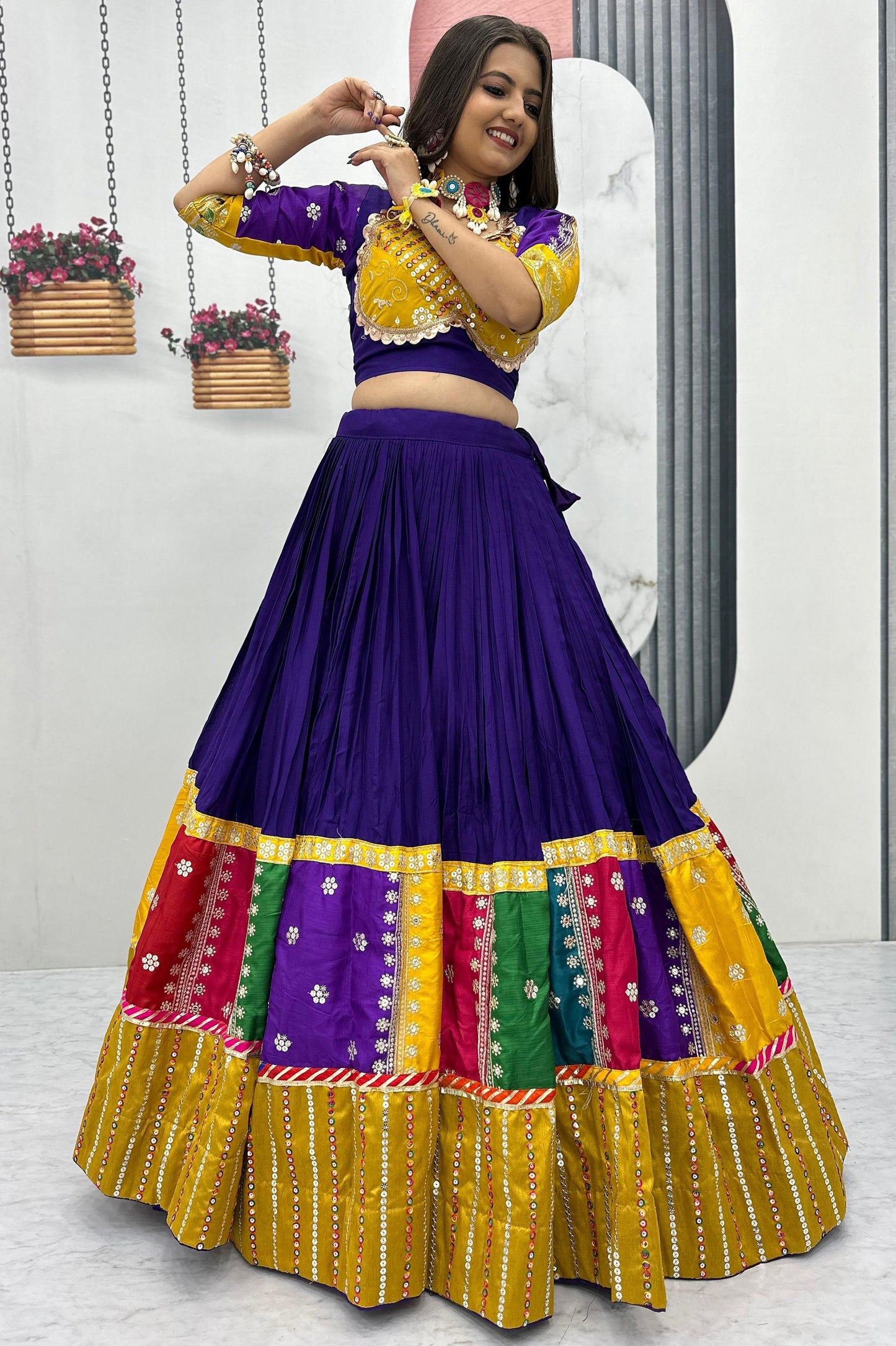 Enchanting Purple Sequins Cotton Navratri Special Lehenga Choli