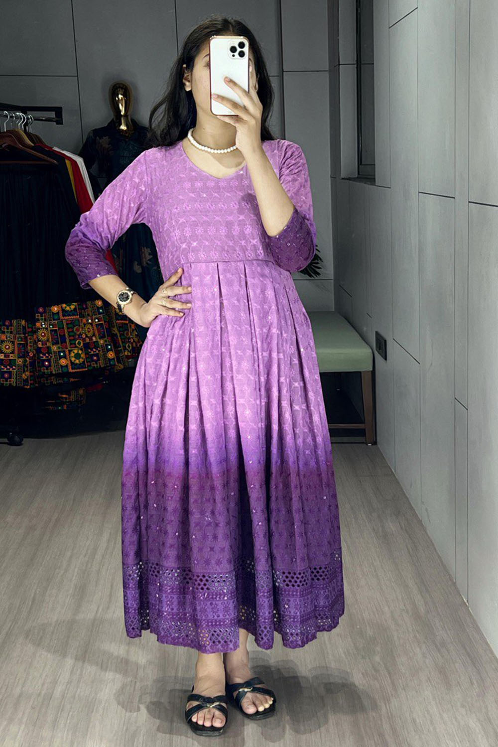 Beautiful Purple Chikankari Cotton Casual Wear Dress