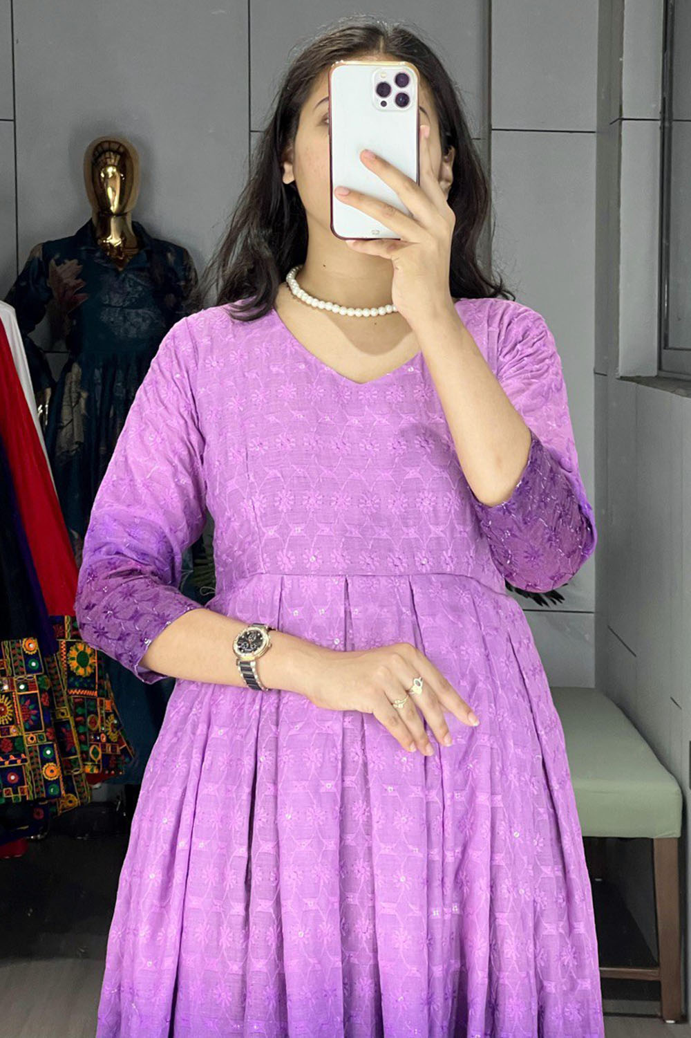 Beautiful Purple Chikankari Cotton Casual Wear Dress